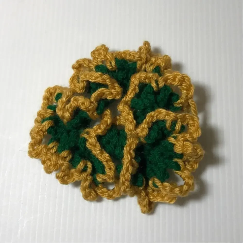 NWT Green Gold Handmade Crocheted Hair Scrunchie